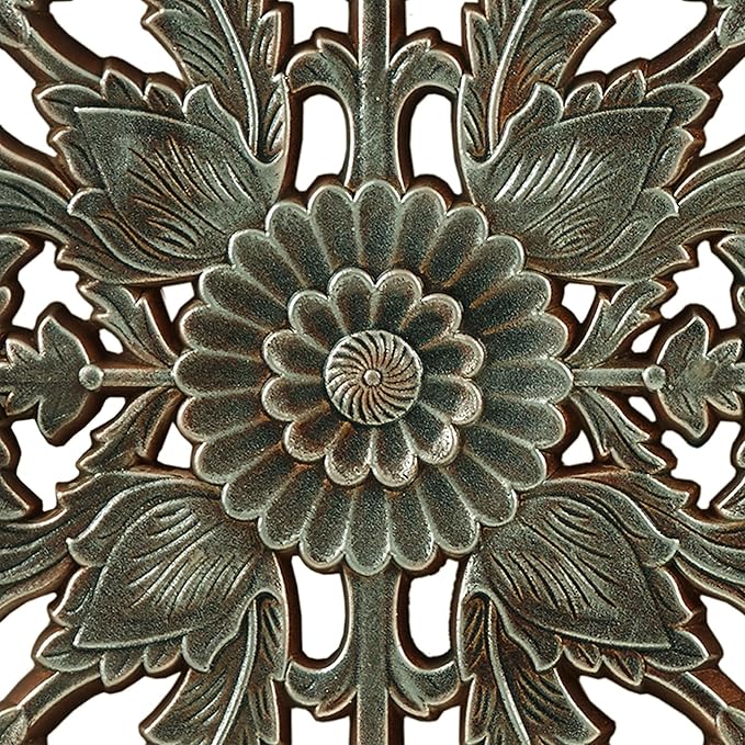 Madison Park Wall Art Living Room Décor - Floral Antiqued Wooden Carving Wall Decor Panel, Copper Embellished, Ready to Hang Wall Decor for Bedroom, 15.75"W x 31.5"L x 0.59"D, Patina Blue, 2 Piece