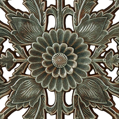 Madison Park Wall Art Living Room Décor - Floral Antiqued Wooden Carving Wall Decor Panel, Copper Embellished, Ready to Hang Wall Decor for Bedroom, 15.75"W x 31.5"L x 0.59"D, Patina Blue, 2 Piece