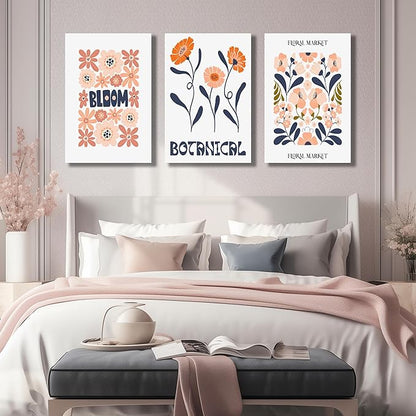 SKYRISE Floral Canvas Wall Art Set of 3, Rustic Botanical Canvas Paintings Prints ArtWork for Living Room, Vintage Flower Pictures for Farmhouse Dining Room Hallway Bedroom Wall Decor 24"x36"