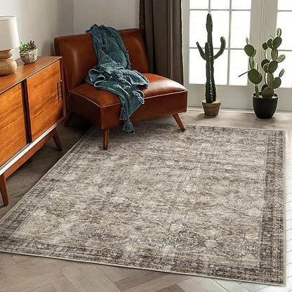 CHAMPLANT Area Rug 5'x7' Washable Rug Vintage Traditional Floor Cover Thin Retro Kitchen Indoor Distressed Non Slip Carpet for Living Room Bedroom Dining Room