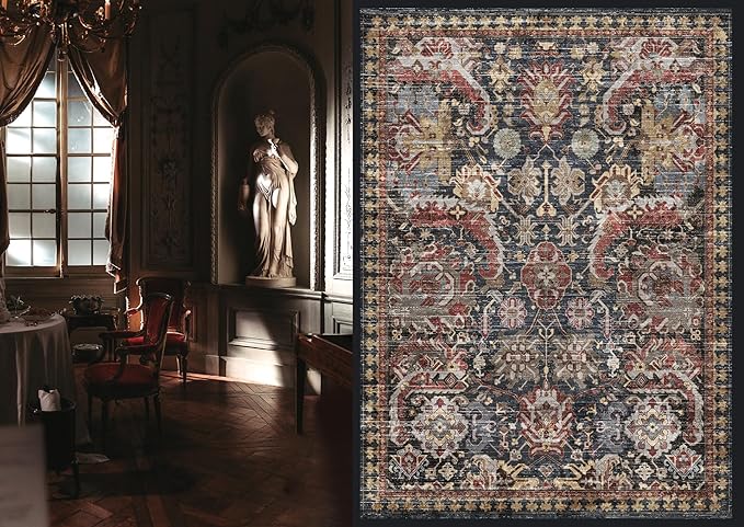 RUGSURE Washable Area Rugs - Perfect for Living Room, Bedroom, Kids Room, Nursery - Stain & Water Resistant Non-Slip, Pet & Child Friendly, Vintage Tribal Area Rugs (Rust, 5' x 7')