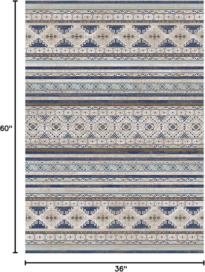 RUGSURE Washable Area Rugs 3' x 5 ' - 1/6 Thick - Moroccan-Inspired -Stain & Water Resistant Non-Slip - Resistant Rug for Living Room, Bedroom, Nursery, Pet & Child Friendly (Blue and Brown)
