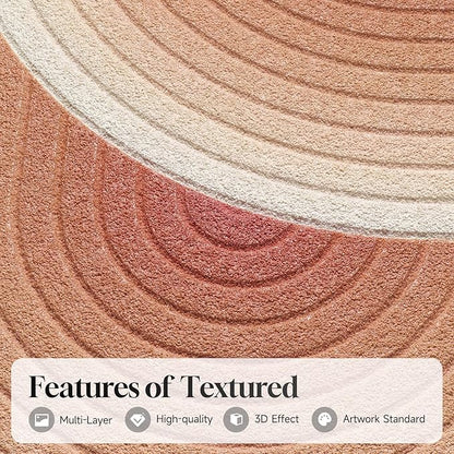 3D Textured Framed Boho Abstract Wall Art, Modern Terracotta Carved Geometric Paintings Artwork for Walls, Minimalist Wavy Line Pictures for Living Room Bedroom Dining Room Hallway Wall Decor 24x36 In