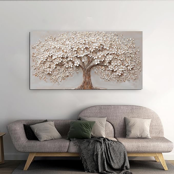 Canvas Wall Art Decor Prints Modern Botanical Wall Art Pictures for Living Room Canvas Art Wall Decor Tree of Life Wall Art Decor White Flower Wall Art Prints Artwork for Walls Bedroom Office Decor 20" X 40"