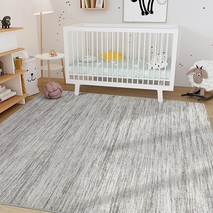 Nakagishi 6X9 Area Rugs Living Room: Washable Large Vintage Rug Neutral Non-Slip Soft Stain Resistant Indoor Carpet for Bedroom Nursery Dining Room Office Playroom - Grey-01