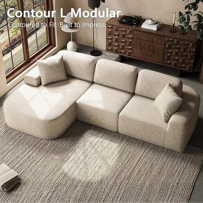 Dowinx 107'' Modular Sectional Sofa Couch with Chaise, No Assembly Required, Modern Bouclé-Inspired Upholstery, Convertible L-Shaped Design for Living Room – Oatmeal Beige