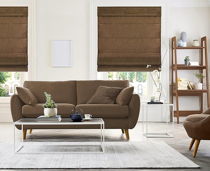 CHICOLOGY Cordless Roman Shade, Light Filtering Privacy Liner, Textured Belgian Chocolate Fabric, True-to-Size 27" W x 64" H, Inside/Outside/Ceiling Mount Window Treatment for Living Room Bedroom