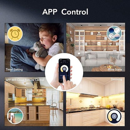 Smart Under Cabinet Lighting Hardwired Plug-in, Alexa & Google Compatible, Dimmable LED Under Cabinet Lights for Kitchen,9 Inches Under Counter Lights with App, Remote, 2700K-6500K Adjustable CCT