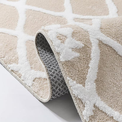 PureCozy 8x10 Area Rug for Living Room Beige Ivory Washable Bedroom Rug Non Slip Soft Modern Moroccan Neutral Shag Checkered Carpet Boho Dining Room Office Playroom Nursery