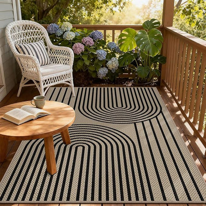 Easy Jute Rugs for Entryway, 3' x 5' Indoor Outdoor Rug, Black Farmhouse Washable Ultra-Thin Non-Slip Area Rug for Foyer, Backdoor, Living Room, Kitchen, Bedroom, Balcony