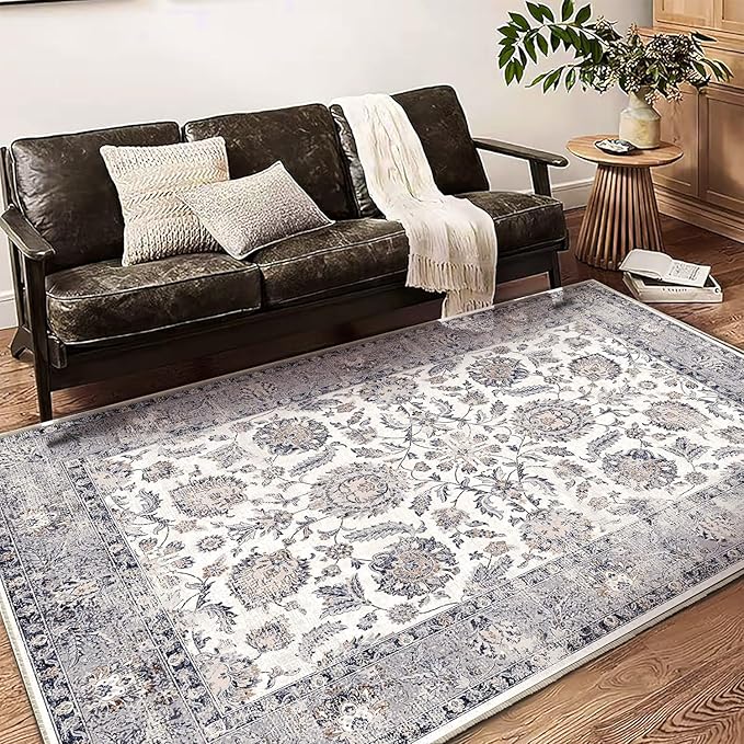 CHAMPLANT 6x9 Washable Area Rug Boho Chic Medallion Distressed Design Non-Shedding Easy Care Ideal for High Traffic Areas in Living Room Bedroom Office Kitchen Coffee Table Large Carpet