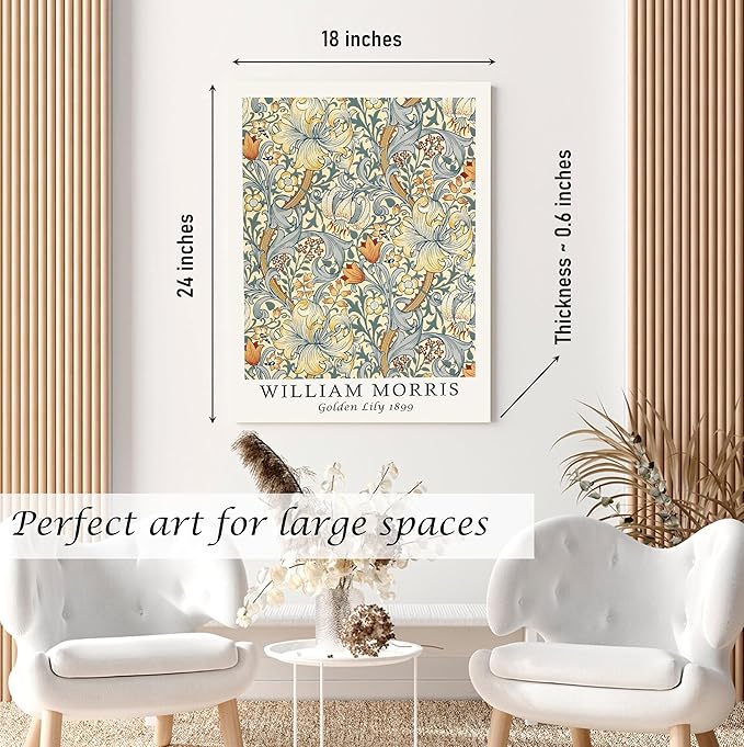 Induslyfe Large Framed Flower Wall Art Canvas Decor Set of 3, William Morris Framed Prints Mid Century Modern Art, Aesthetic Floral Botanical Wall Art for Bedroom Living Room Bathroom 18x24