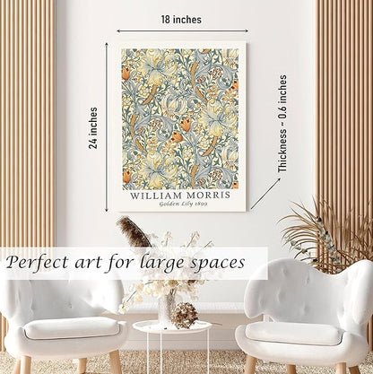 Induslyfe Large Framed Flower Wall Art Canvas Decor Set of 3, William Morris Framed Prints Mid Century Modern Art, Aesthetic Floral Botanical Wall Art for Bedroom Living Room Bathroom 18x24
