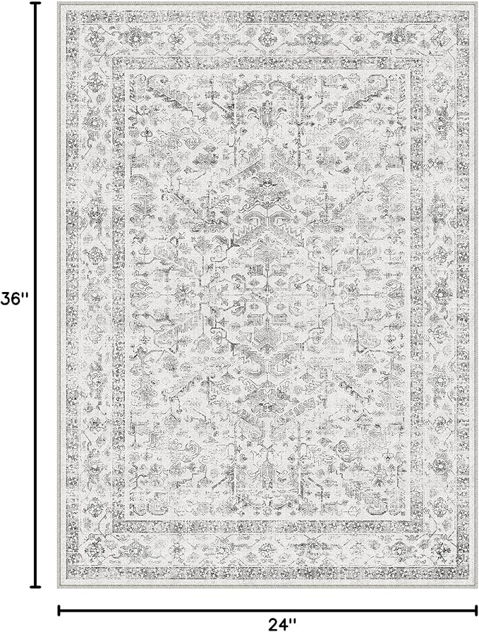 PureCozy Grey 2x3 Entryway Rug Vintage Area Carpet Indoor Kitchen Washable Door Mat Entrance Small Low Pile Traditional Distressed Retro Accent Throw Rug Non Slip Office Bathroom