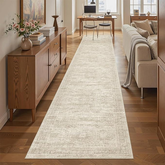 Soalmost Runner Rug 2x12 Washable Non-Slip Hallway Runner Rugs for Kitchen Bathroom Laundry Room Beige Vintage Floor Carpet Runners for Hallways Entryway
