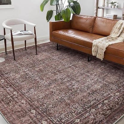 CHAMPLANT Washable Area Rug 9'x12' Retro Boho Design Non-Shedding Easy Care Ideal for High Traffic Areas in Living Room Bedroom Office Coffee Table Kitchen Large Carpet