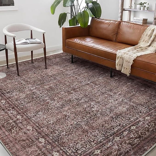 CHAMPLANT Washable Area Rug 9'x12' Retro Boho Design Non-Shedding Easy Care Ideal for High Traffic Areas in Living Room Bedroom Office Coffee Table Kitchen Large Carpet