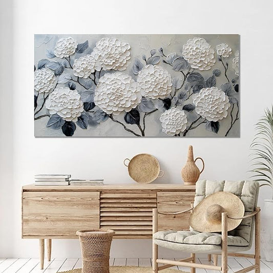 Trogonup White Floral Canvas Wall Art for Bedroom Large Botanical Landscape Modern Artwork for Living Room Kitchen Office Canvas Prints 20x40 Inch