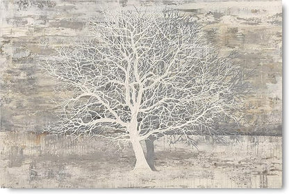 Yihui Arts Tree Of Life Canvas Wall Art Hand Painted Grey White Beige Paintings Modern Abstract Forest Pictures Artwork for Living Room Bedroom Office Decoration
