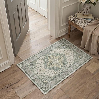 GENIMO Runner Rug 2x5 Non Slip Machine Washable Vintage Hallway Runner Rug, Low Pile Lightweight Rugs for Entryway, Hallway, Kitchen and Corridor, Sage Green