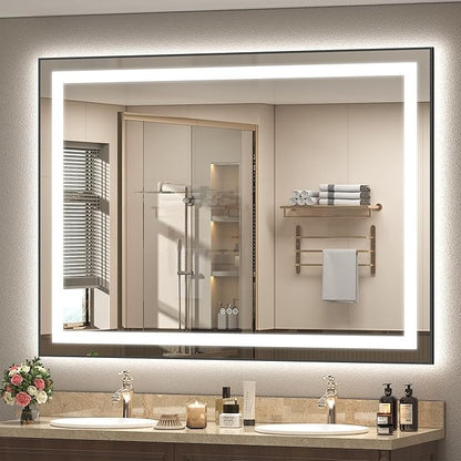 55x40 Framed LED Bathroom Mirror, Large Dimmable Vanity Mirror with Lights, Anti-Fog, Memory, Shatterproof, Backlit and Front Lighted, ETL Listed