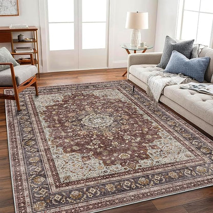 CHAMPLANT Area Rug 6'x9' Washable Vintage Traditional Floor Cover Thin Retro Kitchen Indoor Distressed Non Slip Carpet for Living Room Bedroom Dining Room