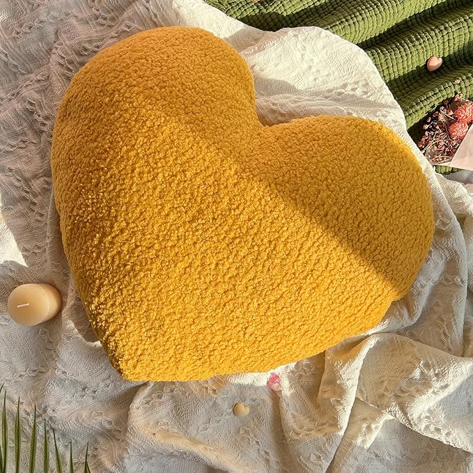 EastTree Heart Pillows, Ginger Heart Shaped Pillows, Love Throw Pillows, Cute Sherpa Heart Decor, Small Fluffy Pillows, Women Girls Living Bedroom Home Decoration 10x13 Inch