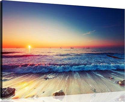 TutuBeer 1 Panel Beach Home Beach Decor Sea Wall Art for Home White Ocean Sea Sunrise with Deep Blue Sky Ocean Pictures Seascape Art for Wall Seascape Art 12" x 18" x 1 Piece