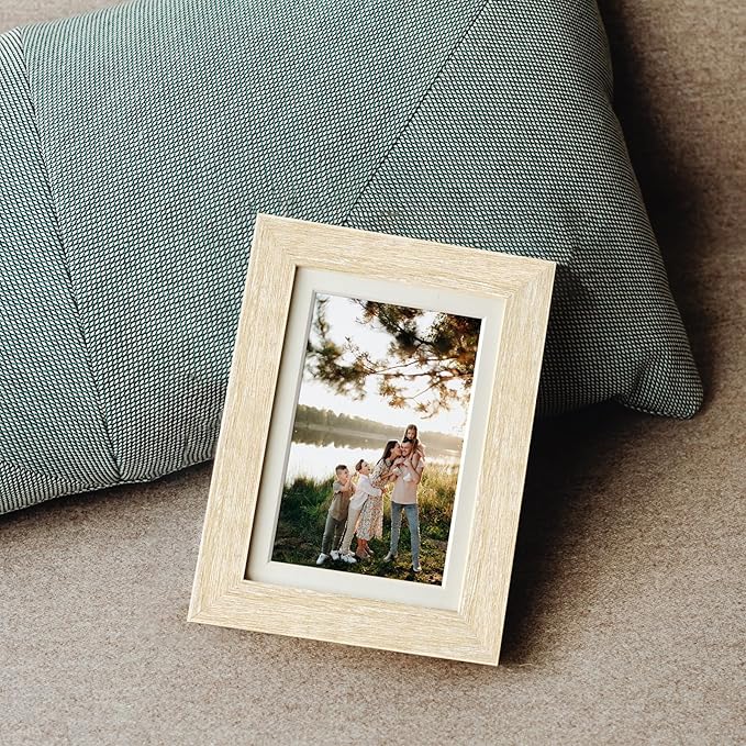 Momentworth 5x7 Picture Frame with Mat for 4x6, Natural Wood Grain 5 x 7 Gallery Wall Picture Frames for Tabletop or Wall Mounting(4 Pack, Natural)