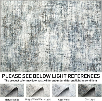 4x6 Area Rugs Washable Rug: Modern Abstract Living Room Rug Soft Anti-Skid Thin Carpet Indoor Floor Non-Shedding Carpets for Bedroom Dining Room Farmhouse Nursery Home Office - Blue Multi