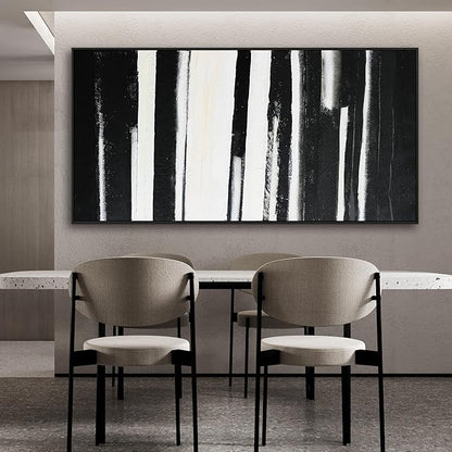 Framed Abstract Canvas Wall Art - Large Minimalist Stripes Black & White - Modern Wall Decor for Living Room, Bedroom, Kitchen & Office - 29"58"