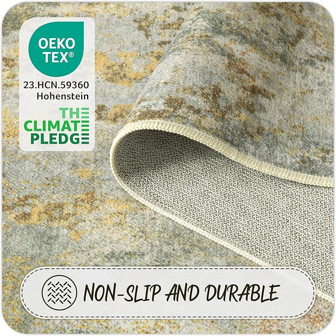 Entryway Rug 2x3 Green Door Mat Indoor Entrance 24x36, Washable Small Throw Rugs for Kitchen Floor, Entry, Front Door, Bedside, Non-Slip Low Pile Stain & Fade Resistant, Abstract Sage Green