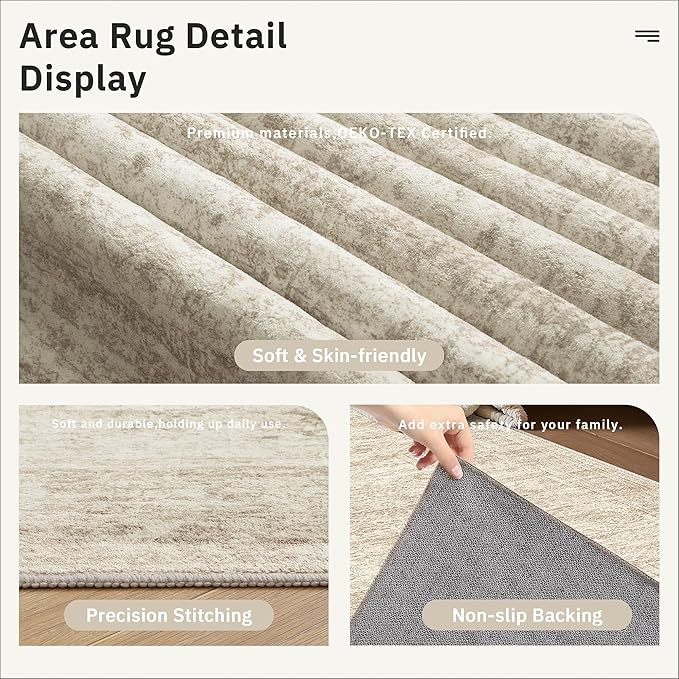 Soalmost Washable Runner Rug, 2'6" x 8' Non-Slip Kitchen Vintage Foldable Hallway Runners for Entryway, Laundry, Bedroom, Beige