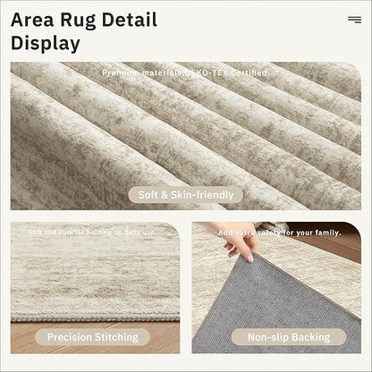 Soalmost Washable Runner Rug, 2'6" x 8' Non-Slip Kitchen Vintage Foldable Hallway Runners for Entryway, Laundry, Bedroom, Beige