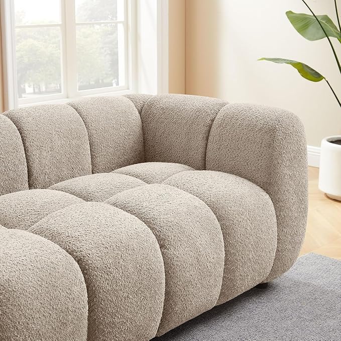VANOMi 88" Oversized Boucle Sofa, Modern Upholstered Tufted Cloud Couch, Deep Seat Boucle Sofa,Cozy Modern 3 Seater Couch for Living Room, Bedroom, Apartment