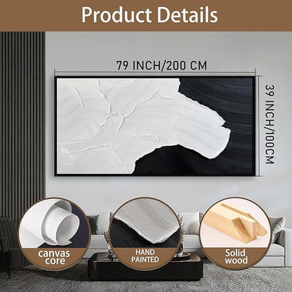 Tarfupth Black and White Abstract Wall Art for Living Room Hand-Painted Large Abstract Wave Oil Paintings Textured Artwork for Bedroom Office Home Decor 39x79 Inch