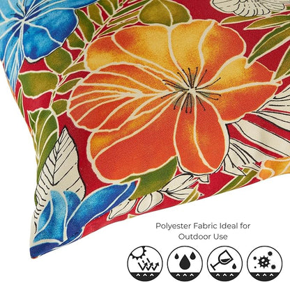 Set of 2 Outdoor Throw Pillows 19 x 12 Inch – Reversible Rectangle Patio Accent Pillows – Weather-Resistant Polyester Fabric – Eco-Friendly Recycled Polyfiber Fill – Aloha Red Floral