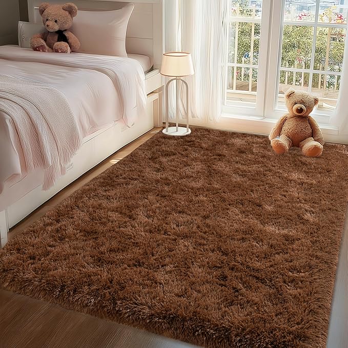 Brown Rug for Living Room Bedroom, 6x9 Fuzzy Fluffy Carpet, Shag Area Rugs for Kids Home Decor Aesthetic, Non Slip