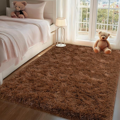 Brown Rug for Living Room Bedroom, 6x9 Fuzzy Fluffy Carpet, Shag Area Rugs for Kids Home Decor Aesthetic, Non Slip