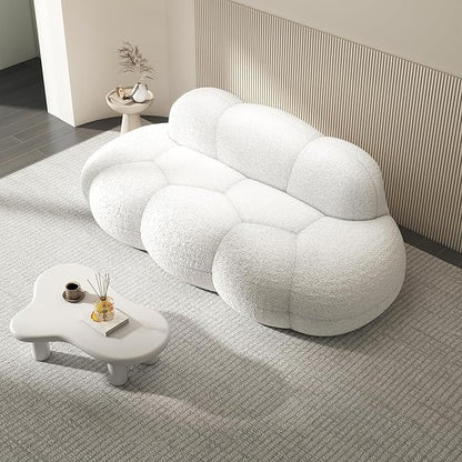 Modern Curved Sofa, 3 Seater, Soft Sherpa Upholstered Sofa, Minimalist Style Comfy Cloud Couch for Living Room Apartment, White