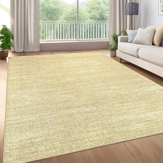 Modern Solid Color Area Rug 10x13 Large Living Room Area Rug Washable Abstract Bedroom Rugs Non Slip Boho Dining Room Throw Carpet Soft Stain Resistant Minimalist Rugs for Nursery Home Office, Tan