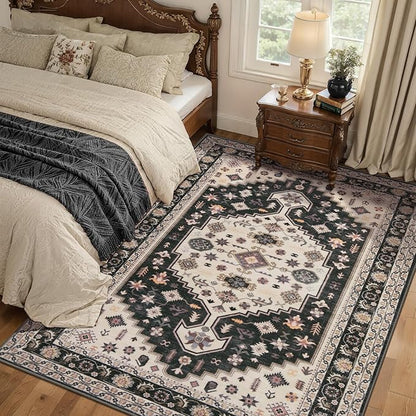 Tangsoo 3x5 Area Rug for Bedroom,Vintage Washable Non-Slip Indoor Rugs Black and Gold Soft Low Pile Mat Floor Carpet for Entryway Kitchen Living Room Office Mudroom Foyer Decor