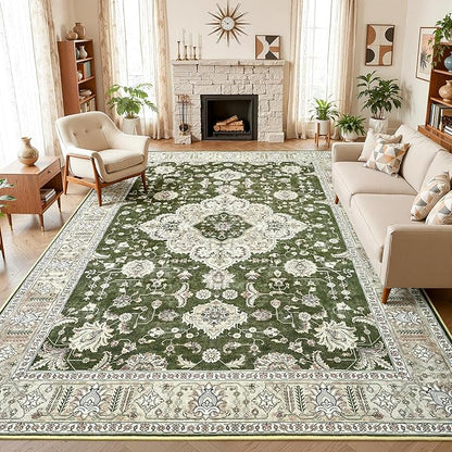 Maxsoft Area Rugs for Living Room Bedroom, 4x6 Dark Green Washable Rug with Rubber Backing, Non-Slip and Stain Resistant Soft Throw Indoor Carpet for Dining Room Office Kitchen Dorm Home Decor