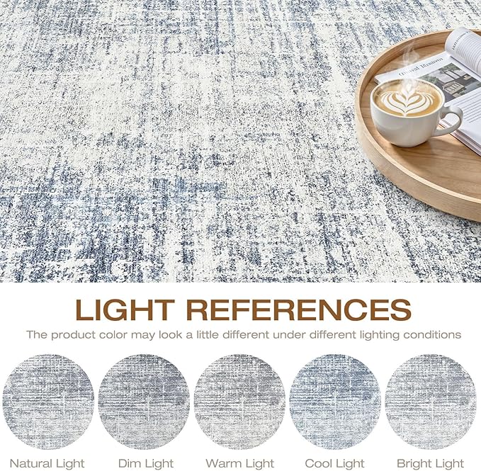 6ft Round Rug Living Room: 6x6 Washable Large Neutral Blue Circle Area Rug Abstract Soft Modern Stain Resistant Indoor Floor Non-Slip Carpet for Bedroom Nursery Kids Office Playroom Dining Room