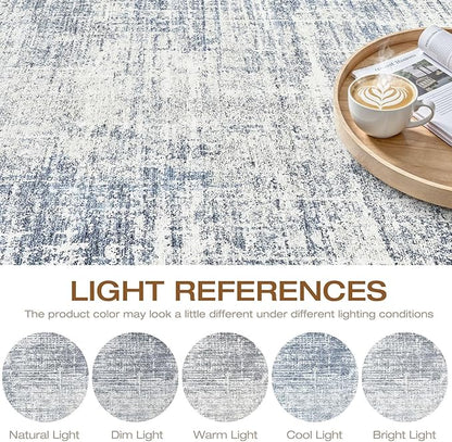 6ft Round Rug Living Room: 6x6 Washable Large Neutral Blue Circle Area Rug Abstract Soft Modern Stain Resistant Indoor Floor Non-Slip Carpet for Bedroom Nursery Kids Office Playroom Dining Room