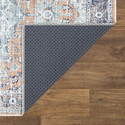 Bloom Rugs Washable Non-Slip 10 ft Runner - Peach/Blue Traditional Runner for Entryway, Hallway, Bathroom, and Kitchen - Exact Size: 2.5' x 10'