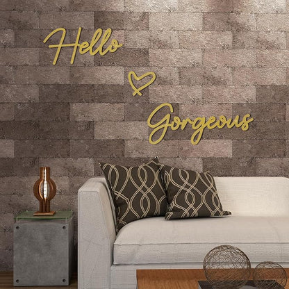 Hello Gorgeous Metal Wall Art Decor Gold Modern Hello Gorgeous Signs Farmhouse Metal Wall Art Hanging Decoration for Bathroom Living Room Bedroom Office Hotel Home Wall Decoration (Gold)