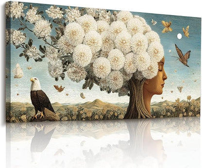imjiayu Large Wall Art, Tree of Life Wall Art, Modern Art Wall Decor, Nature Flower Face Art Prints, Whimsical Female Tree Landscape Paintings Wall Decor Living Room Bedroom Office Hallway 24"x48"