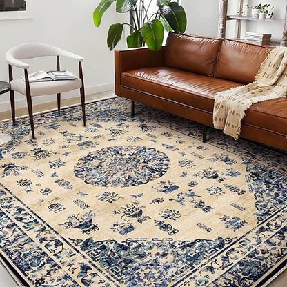 CHAMPLANT Washable Area Rug 10'x14' Boho Design Non-Shedding Easy Care Ideal for High Traffic Areas in Living Room Bedroom Office Coffee Table Kitchen Large Carpet