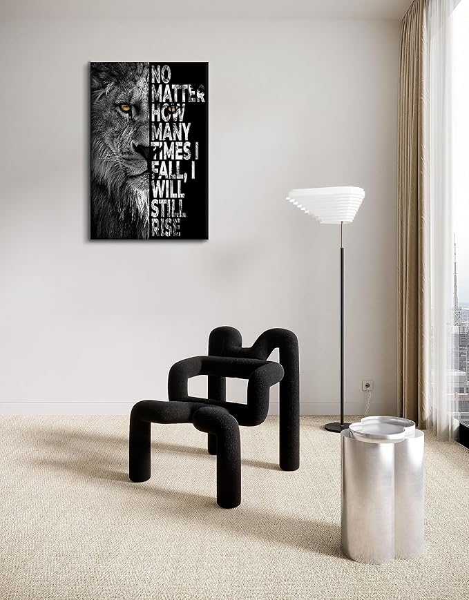 SKASNFAI Lion Canvas Wall Art Black and White Animal Inspirational Motivational Quotes Prints Posters Office Decor Framed Ready to Hang (12x16 inch)